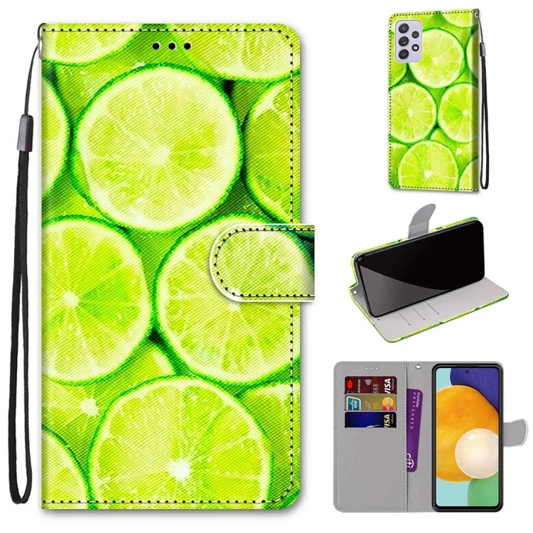 Funda de piel sintética con estampado y soporte plegable para Samsung Galaxy A33 5G - B02 Limón