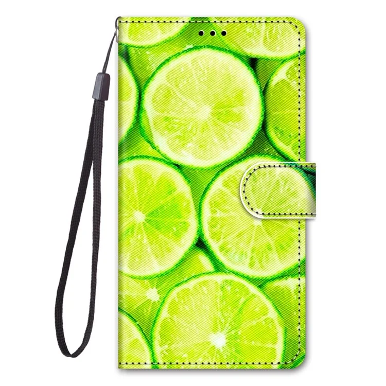 Funda de piel sintética con estampado y soporte plegable para Samsung Galaxy A33 5G - B02 Limón