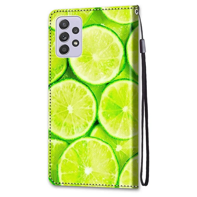 Funda de piel sintética con estampado y soporte plegable para Samsung Galaxy A33 5G - B02 Limón