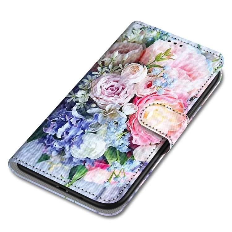 For Samsung Galaxy A13 4G Leather Case Pattern Printing Stand Wallet Cover - B16 Light Pink Bouquet