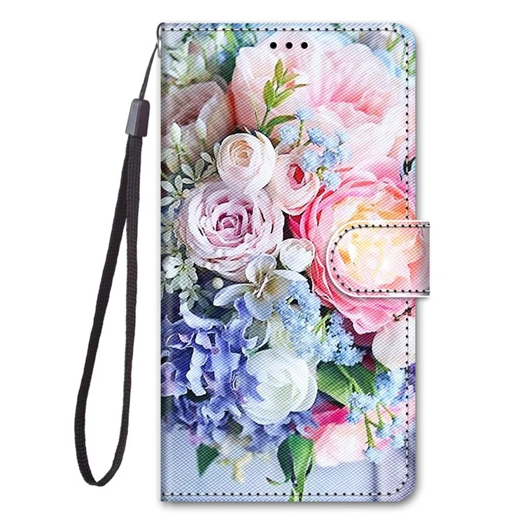 For Samsung Galaxy A13 4G Leather Case Pattern Printing Stand Wallet Cover - B16 Light Pink Bouquet