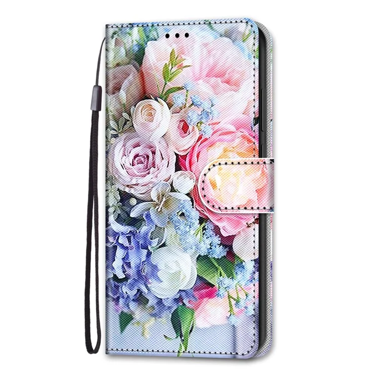 For Samsung Galaxy A13 4G Leather Case Pattern Printing Stand Wallet Cover - B16 Light Pink Bouquet