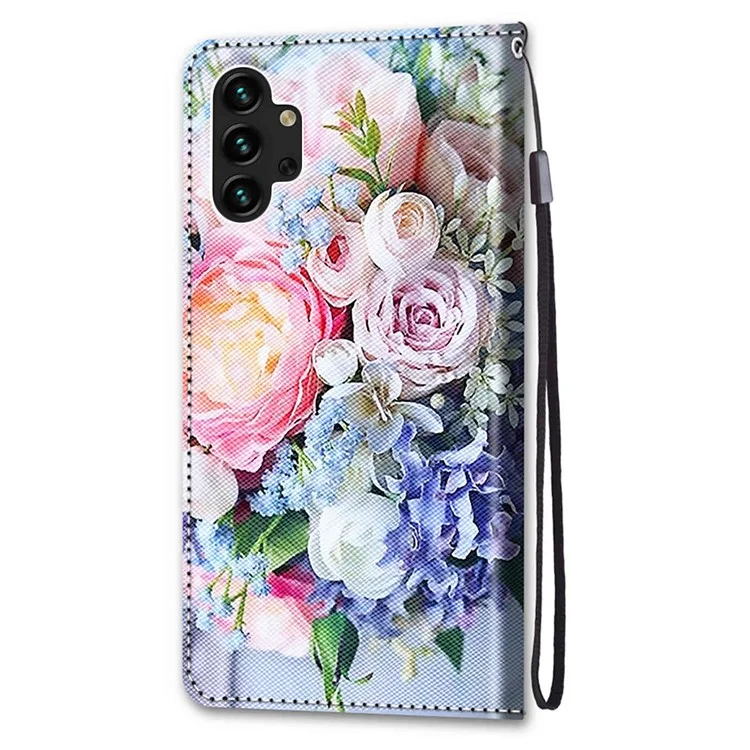 For Samsung Galaxy A13 4G Leather Case Pattern Printing Stand Wallet Cover - B16 Light Pink Bouquet