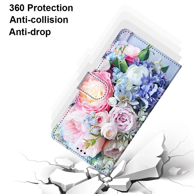 For Samsung Galaxy A13 4G Leather Case Pattern Printing Stand Wallet Cover - B16 Light Pink Bouquet