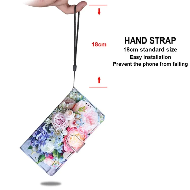 For Samsung Galaxy A13 4G Leather Case Pattern Printing Stand Wallet Cover - B16 Light Pink Bouquet
