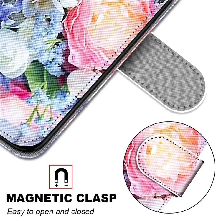 For Samsung Galaxy A13 4G Leather Case Pattern Printing Stand Wallet Cover - B16 Light Pink Bouquet