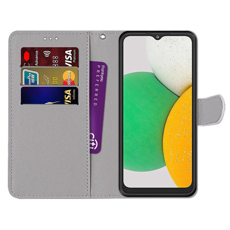 Pattern Printing PU Leather Flip Cover Shockproof TPU Stand Wallet Phone Case with Strap for Samsung Galaxy A03 Core - Purple/Green Starry Sky