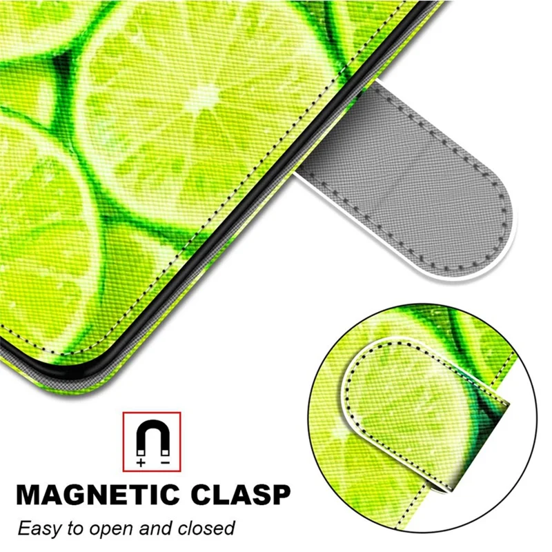 Fully-wrapped Pattern Printing Phone Case PU Leather + TPU Phone Cover with Stand Wallet Strap for Samsung Galaxy S22 5G - B02 Lime