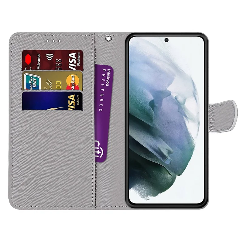 Fully-wrapped Pattern Printing Phone Case PU Leather + TPU Phone Cover with Stand Wallet Strap for Samsung Galaxy S22 5G - B15 Starry Night
