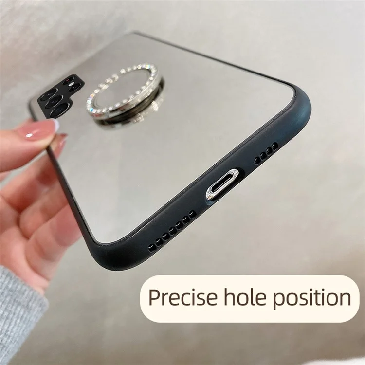 ТПУ-рамка + зеркальная поверхность PC-кольца Kickstand Design Protective Hybrid Cases для Samsung Galaxy S22 Ultra 5G - Silver