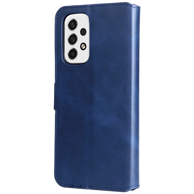 Solid Color Textured Leather Cover + Inner TPU Phone Case Stand Wallet Design Cellphone Cover for Samsung Galaxy A53 5G - Blue