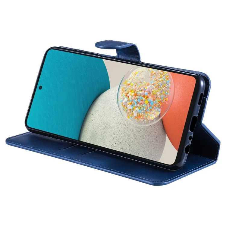 Solid Color Textured Leather Cover + Inner TPU Phone Case Stand Wallet Design Cellphone Cover for Samsung Galaxy A53 5G - Blue