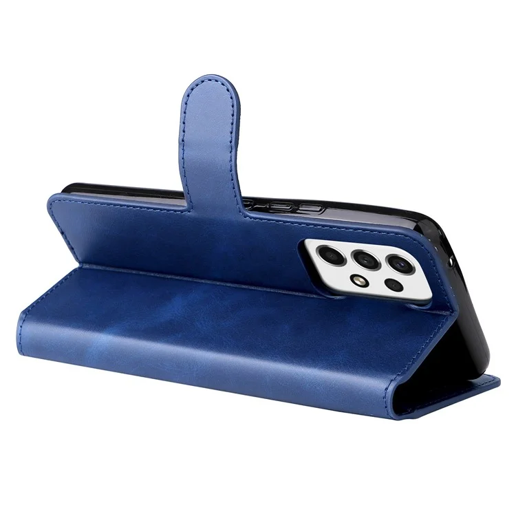 Solid Color Textured Leather Cover + Inner TPU Phone Case Stand Wallet Design Cellphone Cover for Samsung Galaxy A53 5G - Blue
