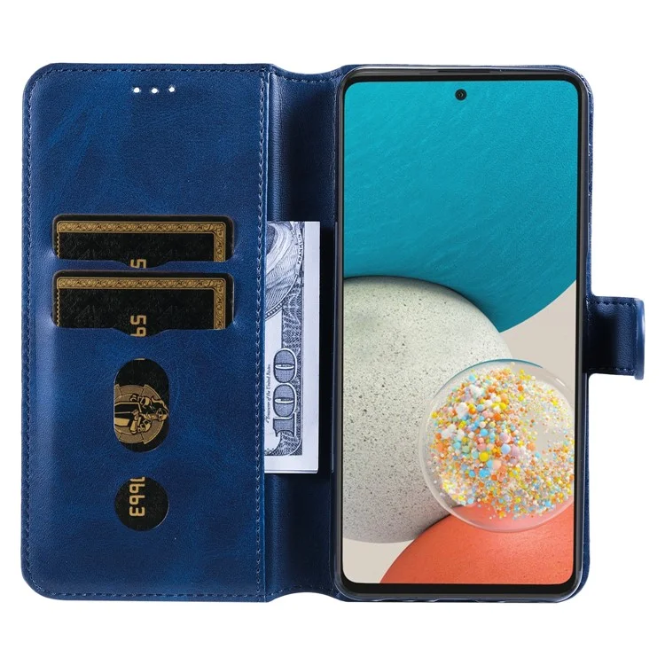 Solid Color Textured Leather Cover + Inner TPU Phone Case Stand Wallet Design Cellphone Cover for Samsung Galaxy A53 5G - Blue