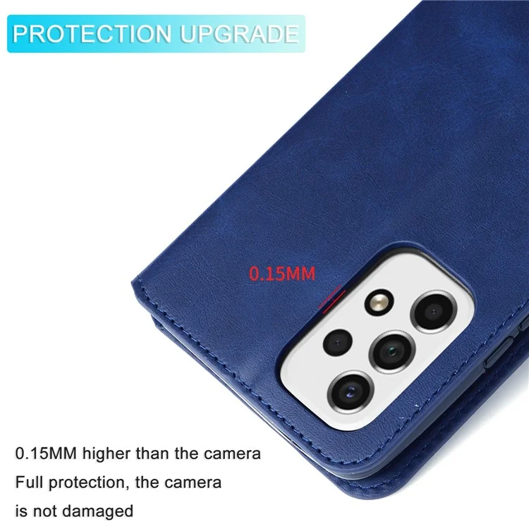 Solid Color Textured Leather Cover + Inner TPU Phone Case Stand Wallet Design Cellphone Cover for Samsung Galaxy A53 5G - Blue