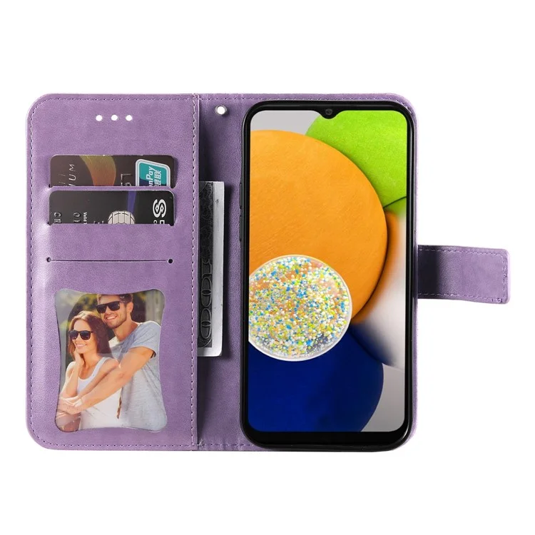 Per Samsung Galaxy A03 (164,2 x 75,9 x 9,1 mm) Custodia protettiva a tutto tondo con stampa floreale, chiusura magnetica bidirezionale e supporto in pelle PU con cinturino da polso - Viola