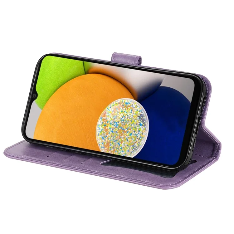 Per Samsung Galaxy A03 (164,2 x 75,9 x 9,1 mm) Custodia protettiva a tutto tondo con stampa floreale, chiusura magnetica bidirezionale e supporto in pelle PU con cinturino da polso - Viola