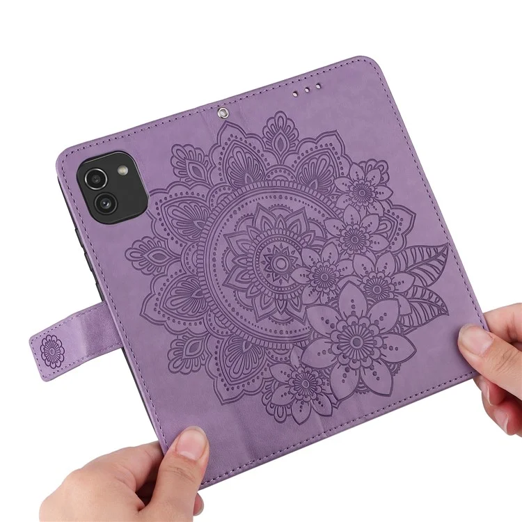 Per Samsung Galaxy A03 (164,2 x 75,9 x 9,1 mm) Custodia protettiva a tutto tondo con stampa floreale, chiusura magnetica bidirezionale e supporto in pelle PU con cinturino da polso - Viola