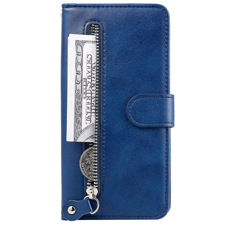 Zipper Pocket Magnetic Clasp Leather Cover Phone Case with Stand Wallet for Samsung Galaxy A33 5G - Blue