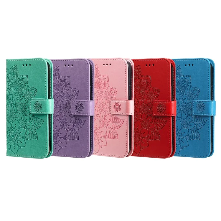 Imprinting Mandala Pattern PU Leather + TPU Wallet Stand Cover Phone Case for Samsung Galaxy A33 5G - Roxo