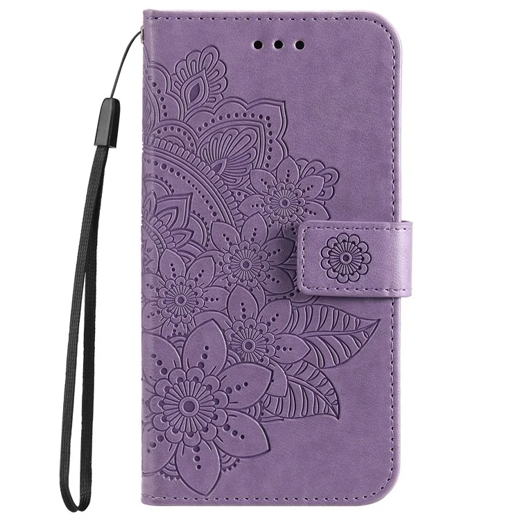 Imprinting Mandala Pattern PU Leather + TPU Wallet Stand Cover Phone Case for Samsung Galaxy A33 5G - Roxo
