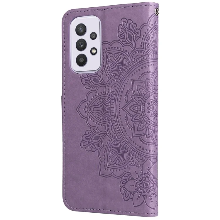 Imprinting Mandala Pattern PU Leather + TPU Wallet Stand Cover Phone Case for Samsung Galaxy A33 5G - Roxo