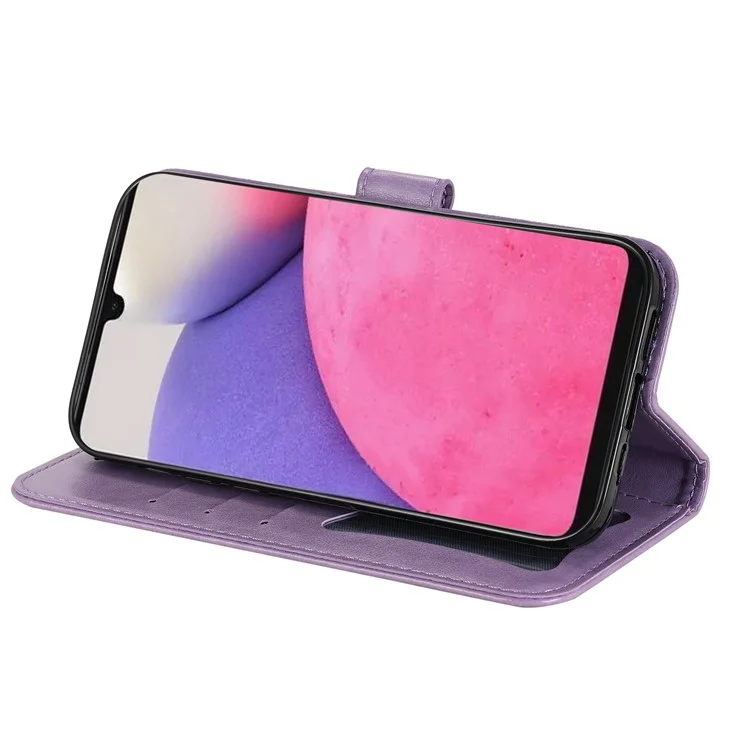 Imprinting Mandala Pattern PU Leather + TPU Wallet Stand Cover Phone Case for Samsung Galaxy A33 5G - Roxo