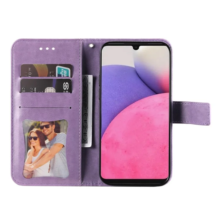 Imprinting Mandala Pattern PU Leather + TPU Wallet Stand Cover Phone Case for Samsung Galaxy A33 5G - Roxo