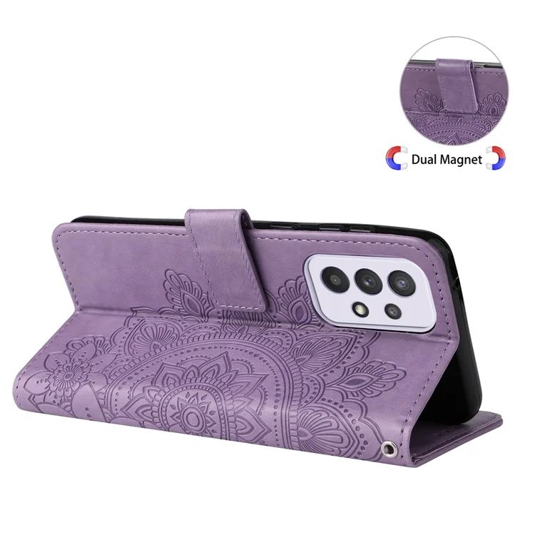 Imprinting Mandala Pattern PU Leather + TPU Wallet Stand Cover Phone Case for Samsung Galaxy A33 5G - Roxo