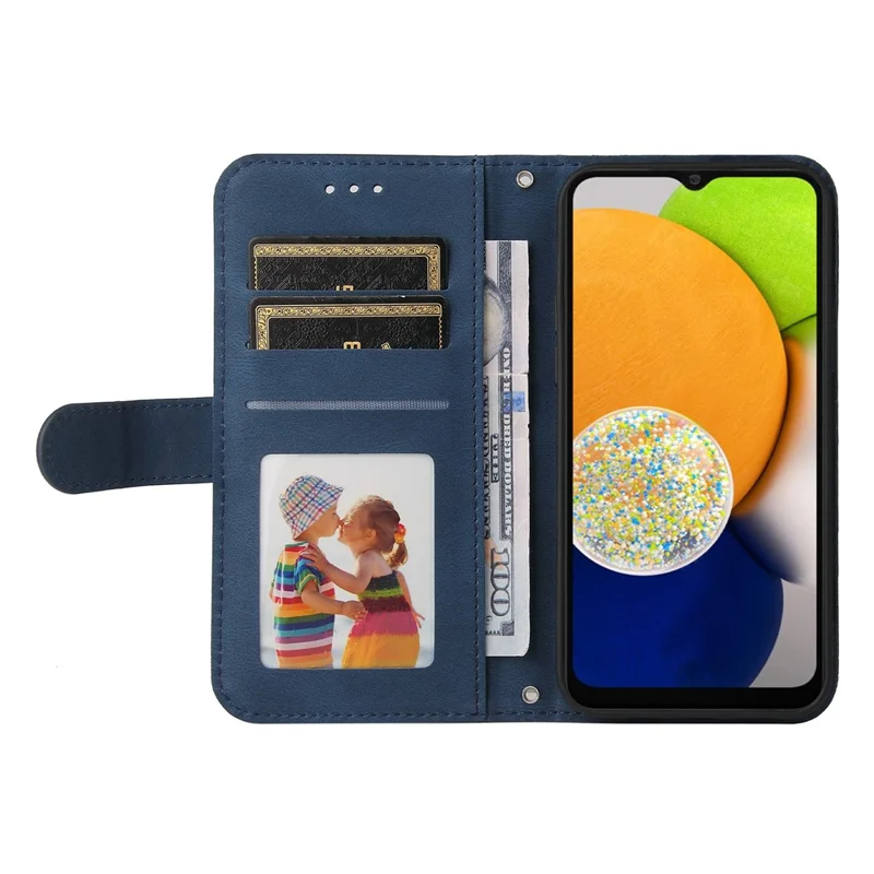 For Samsung Galaxy A03 (164.2mm) Leather Wallet Cases Skin Touch Phone Cover Stand with Strap - Blue