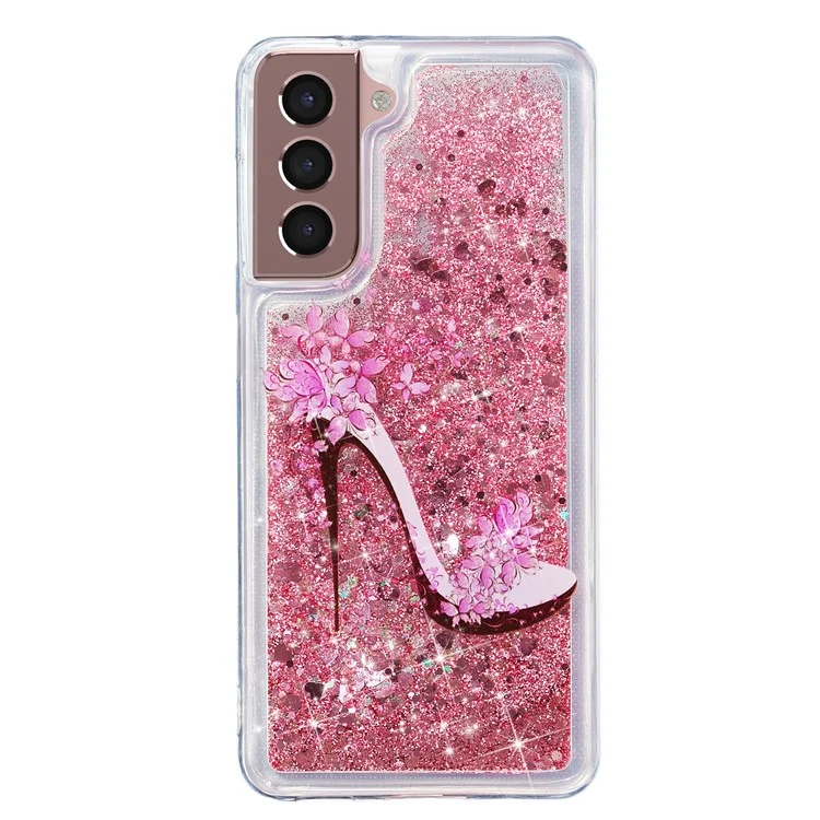 Glitter Bling Powder Quicksand Case Pattern Printing Anti-Drop TPU Back Protective Cover for Samsung Galaxy S22+ 5G - High Heel