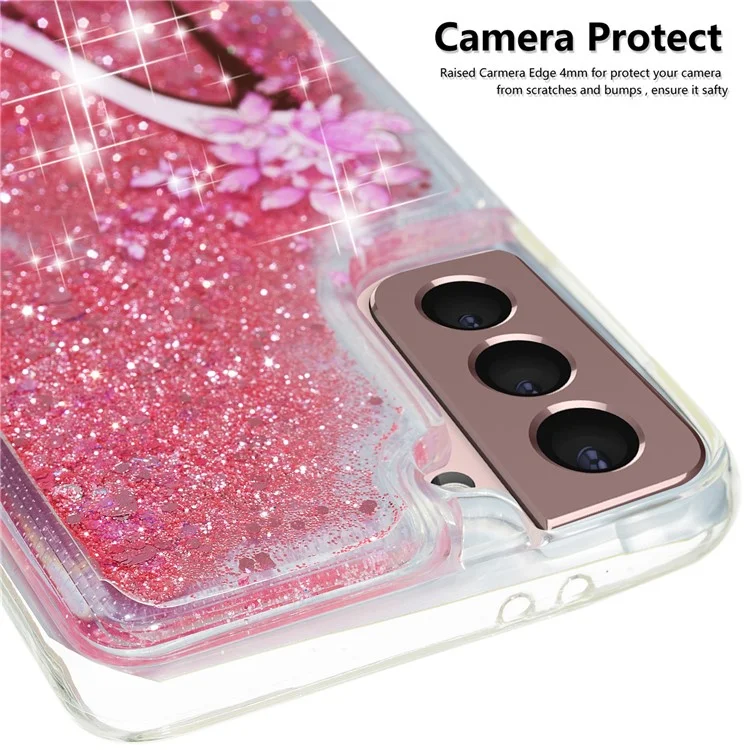 Glitter Bling Powder Quicksand Case Pattern Printing Anti-Drop TPU Back Protective Cover for Samsung Galaxy S22+ 5G - High Heel
