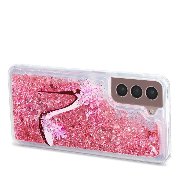 Glitter Bling Powder Quicksand Case Pattern Printing Anti-Drop TPU Back Protective Cover for Samsung Galaxy S22+ 5G - High Heel