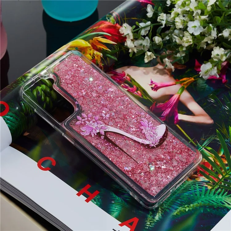 Glitter Bling Powder Quicksand Case Pattern Printing Anti-Drop TPU Back Protective Cover for Samsung Galaxy S22+ 5G - High Heel