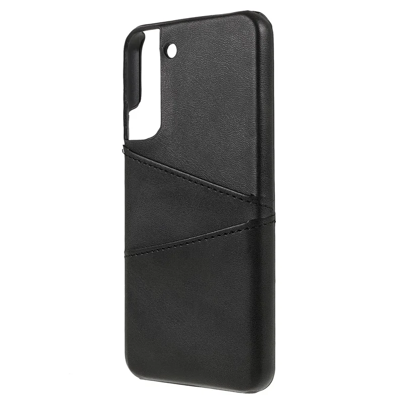 Protective Smartphone Case PU Leather Coated PC Back Phone Cover with 2 Card Slots for Samsung Galaxy S22+ 5G - Black