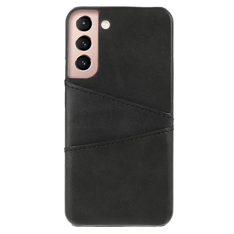 Anti-drop Phone Case PU Leather Coated PC Back Phone Cover mit 2 Kartenfächern für Samsung Galaxy S22 5G - Schwarz