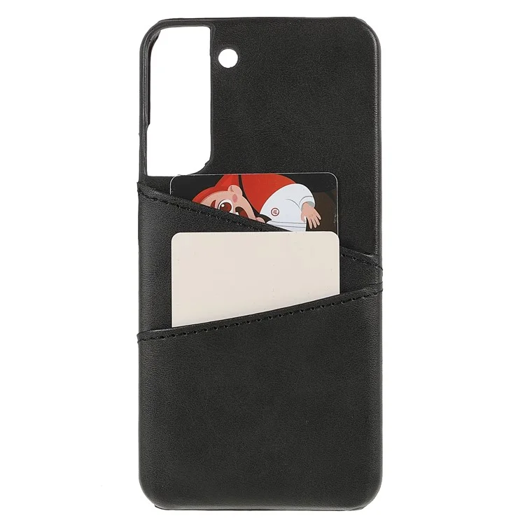 Anti-drop Phone Case PU Leather Coated PC Back Phone Cover mit 2 Kartenfächern für Samsung Galaxy S22 5G - Schwarz