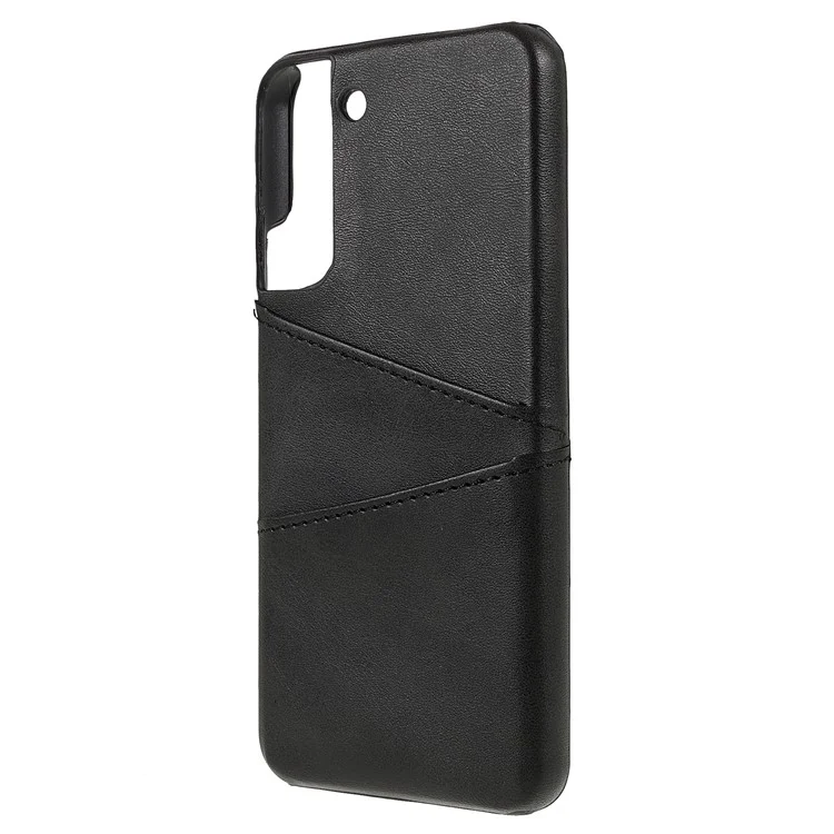 Anti-drop Phone Case PU Leather Coated PC Back Phone Cover mit 2 Kartenfächern für Samsung Galaxy S22 5G - Schwarz