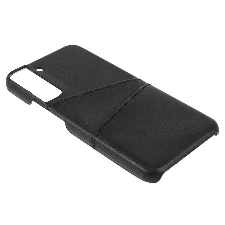Anti-drop Phone Case PU Leather Coated PC Back Phone Cover mit 2 Kartenfächern für Samsung Galaxy S22 5G - Schwarz