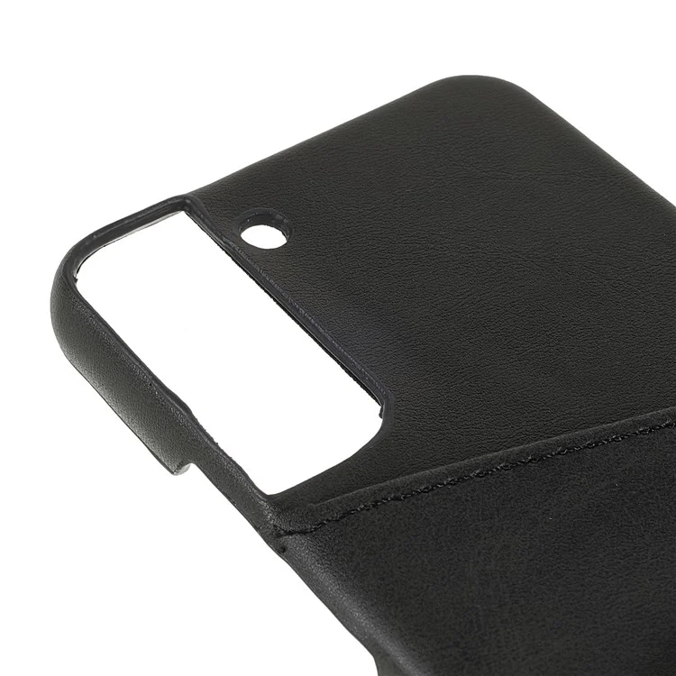 Anti-drop Phone Case PU Leather Coated PC Back Phone Cover mit 2 Kartenfächern für Samsung Galaxy S22 5G - Schwarz