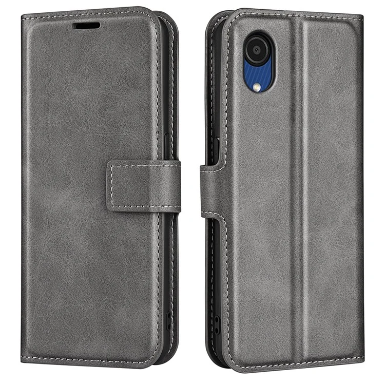 360-degree Protection Drop-proof Magnetic Clasp Wallet Stand Case PU Leather+TPU Interior Flip Cover for Samsung Galaxy A03 Core - Grey