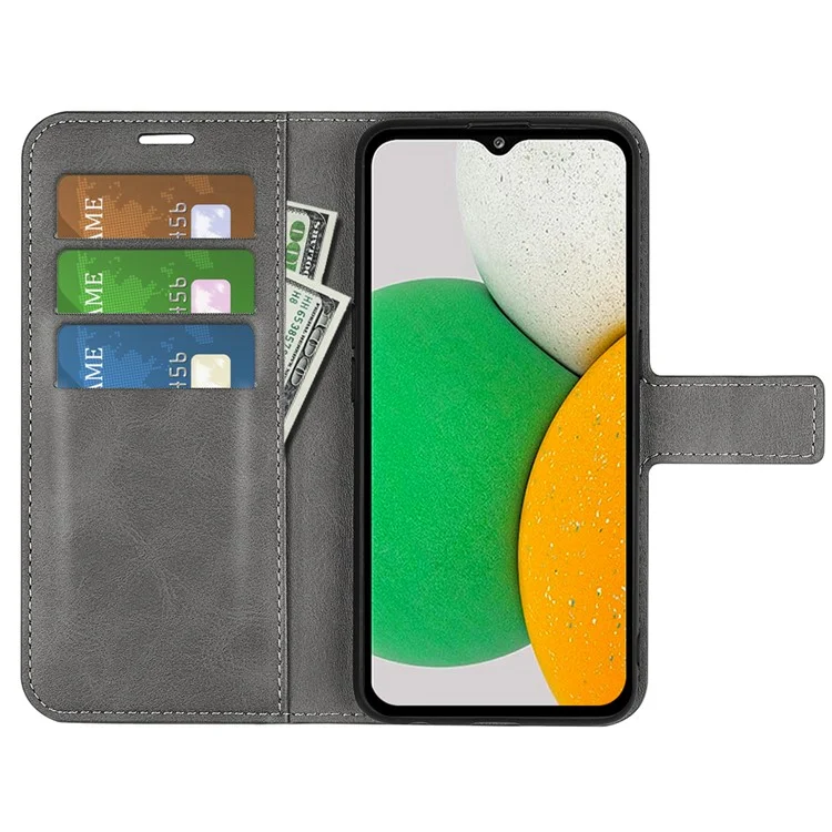 360-degree Protection Drop-proof Magnetic Clasp Wallet Stand Case PU Leather+TPU Interior Flip Cover for Samsung Galaxy A03 Core - Grey