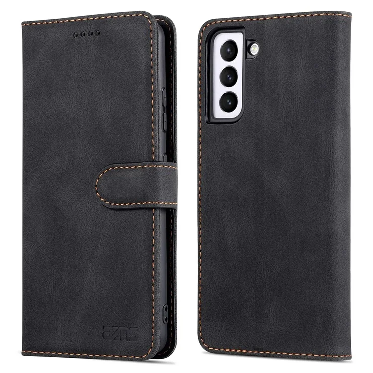 Azns Wallet Stand PU Couro Completo Caixa de Telefone Full Caixa Para Samsung Galaxy S22+ 5G - Preto