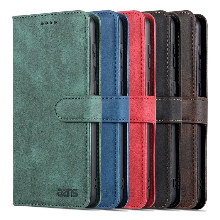 Azns Wallet Stand PU Couro Completo Caixa de Telefone Full Caixa Para Samsung Galaxy S22+ 5G - Preto