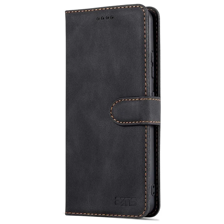 Azns Wallet Stand PU Couro Completo Caixa de Telefone Full Caixa Para Samsung Galaxy S22+ 5G - Preto