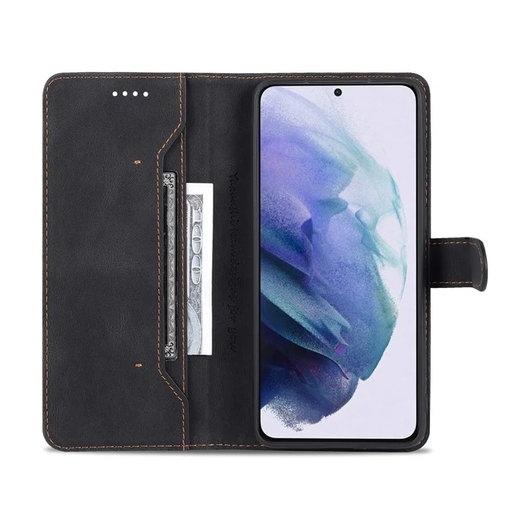 Azns Wallet Stand PU Couro Completo Caixa de Telefone Full Caixa Para Samsung Galaxy S22+ 5G - Preto