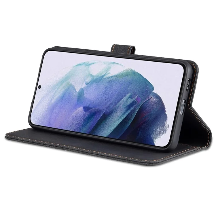 Azns Wallet Stand PU Couro Completo Caixa de Telefone Full Caixa Para Samsung Galaxy S22+ 5G - Preto