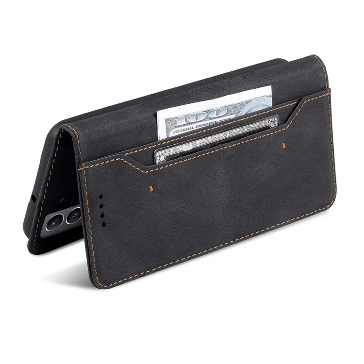 Azns Wallet Stand PU Couro Completo Caixa de Telefone Full Caixa Para Samsung Galaxy S22+ 5G - Preto