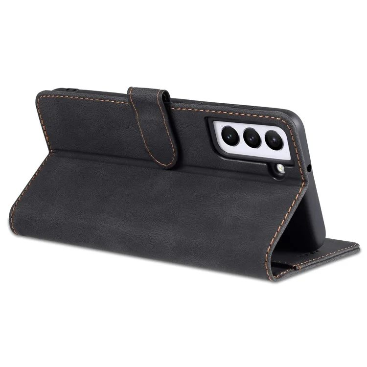 Azns Willet Stand Case de Cuero Cierre Magnético Anti-fall Flip Telephip Protector Para Samsung Galaxy S22 5G - Negro