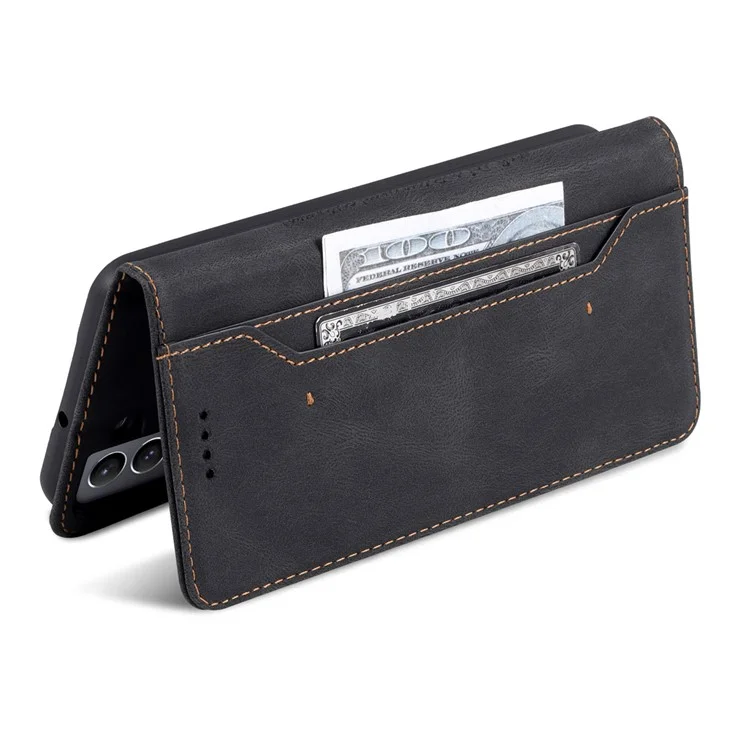 Azns Willet Stand Case de Cuero Cierre Magnético Anti-fall Flip Telephip Protector Para Samsung Galaxy S22 5G - Negro